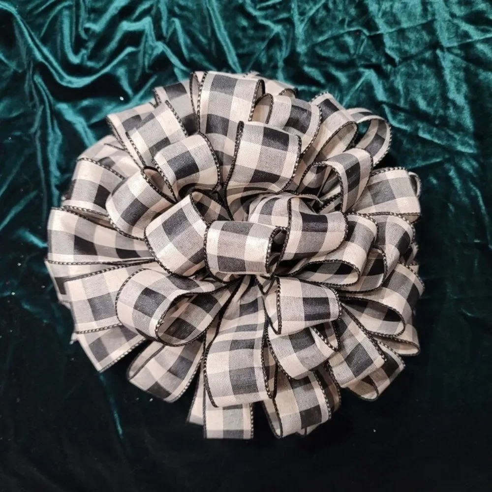 Christmas Tree‎ Bow Topper, Black and Beige Plaid Tree Topper Bow, Christmas